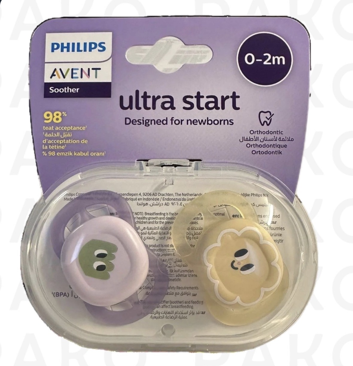 پستانک ارتودنسی اونت 0-2 ماه دخترانه ultrastart مدل scf075/06